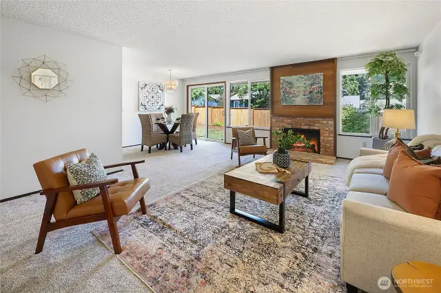 Open and bright living room and dining room