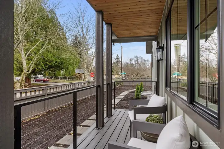 Cedar Tongue and Groove Ceiling protects the wraparound deck