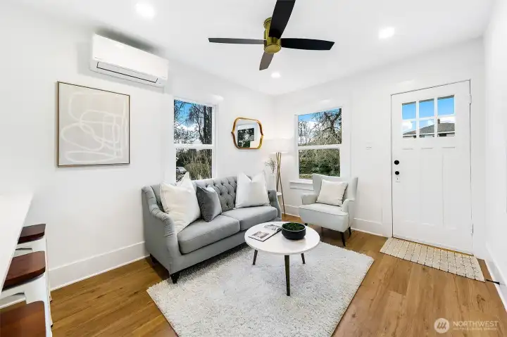 Living room with mini split for heat and a/c both