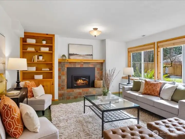 BASEMENT FIREPLACE KEEPS IT COZY