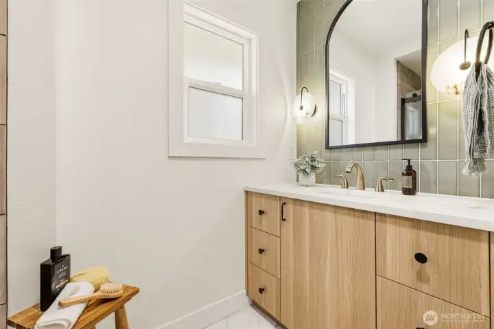 A calming bathroom space with modern finishes and a spa-inspired design.