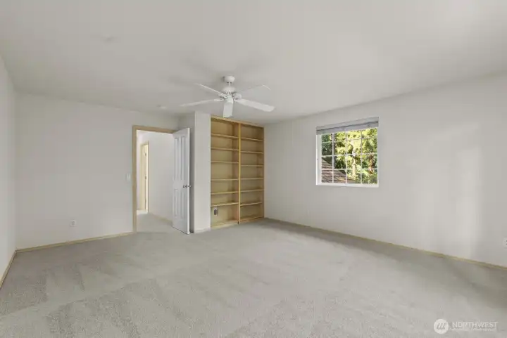 Flex room with built in book case upstairs