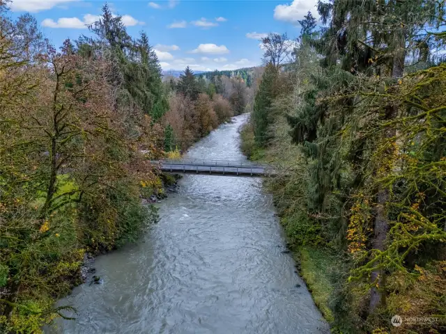 Picturesque bridge nearby.