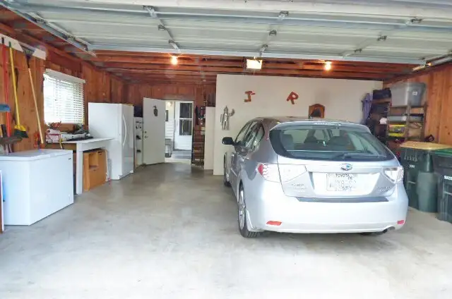 2 car garage. Chest freezer stays with the home if you'd like.