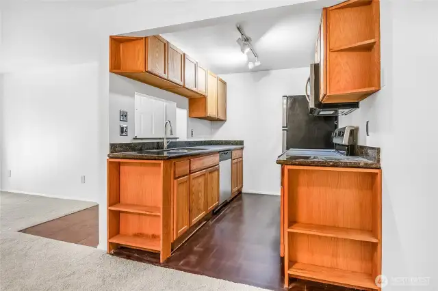 Handy pass-through connects the kitchen to the living room.