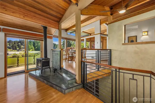Handcrafted stair rail! Second level living area.