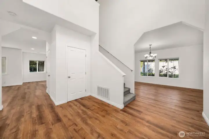 This beautiful entry welcomes you into this home. All interior paint is newer throughout.