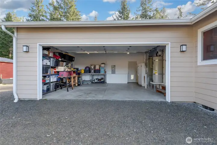 2 car attached garage, finished interior, garage door opener