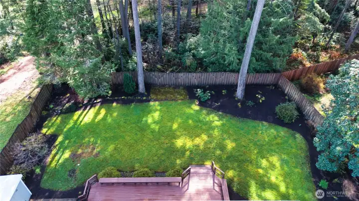 Fully fenced yard backing up to greenbelt for privacy