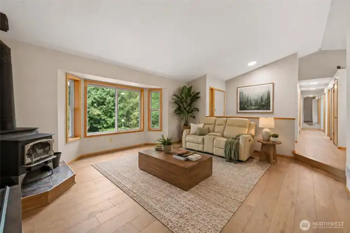Virtually staged peaceful living room.
