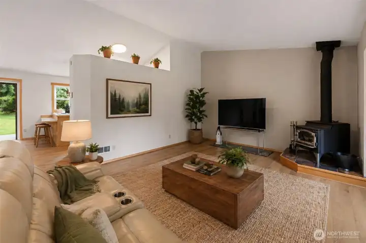 Virtually stage living room, showing accent wall.