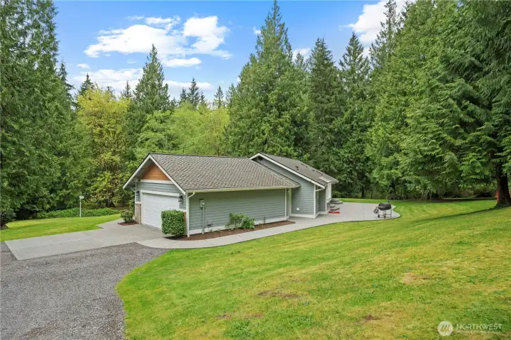 The view from the shop shows how private and spacious this property is.