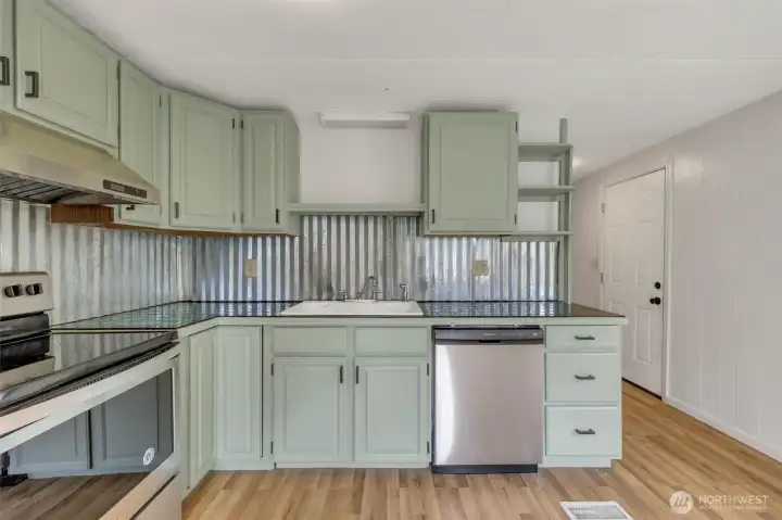 tile counters with unique backsplash