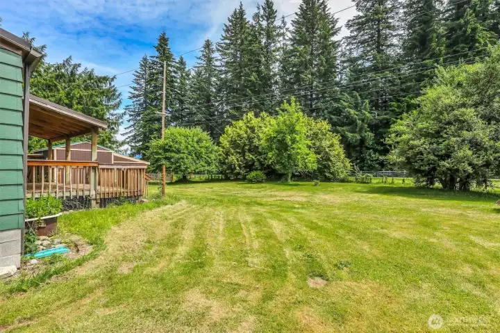 The yard is perfect for kids, pets, chickens and more.