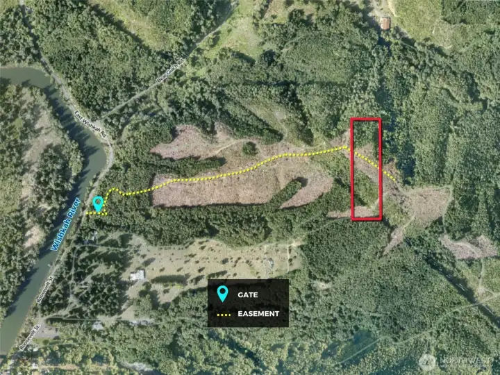 Overhead view with approximate boundaries in red.