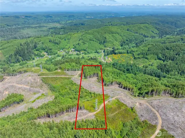 Overhead view with approximate boundaries in red.