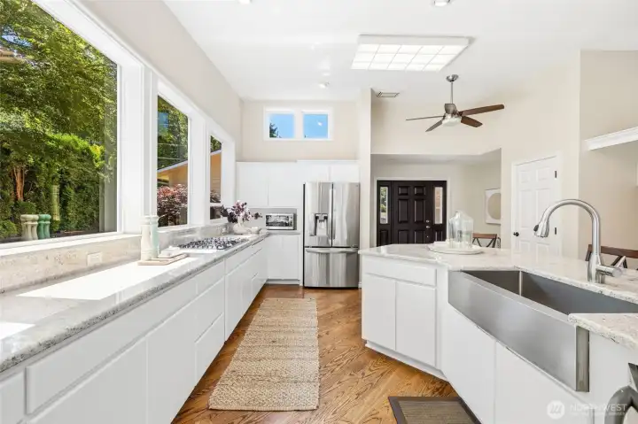 Open concept kitchen with plenty of storage and huge center island.