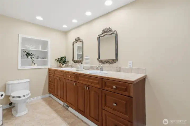 His and Hers sinks in primary bathroom.