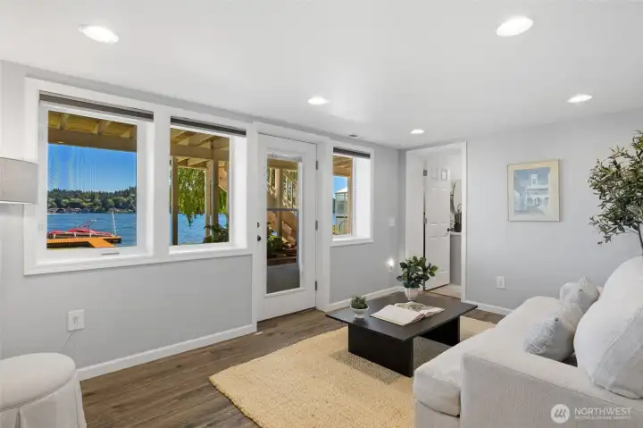 Downstairs rec room provides additional living space with water views.