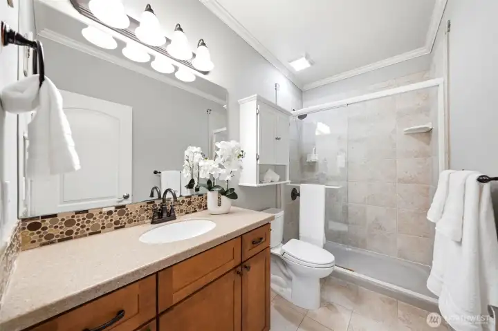 3/4 bath on lower level- great for guests!