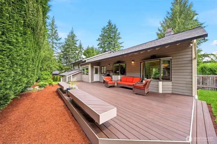 Updated Trex deck surrounded by lush, private greenery