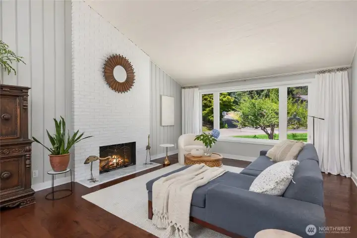 Fireplace has an electric insert that can be controlled by remote.