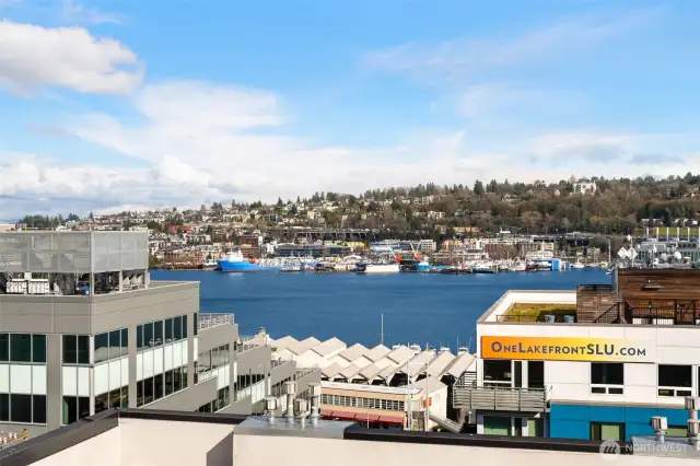 Rooftop deck panoramic views of Lake Union