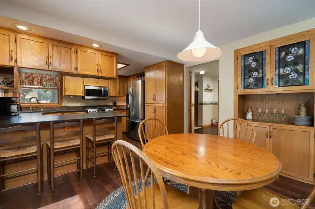 Dining area with built in custom cabinet.