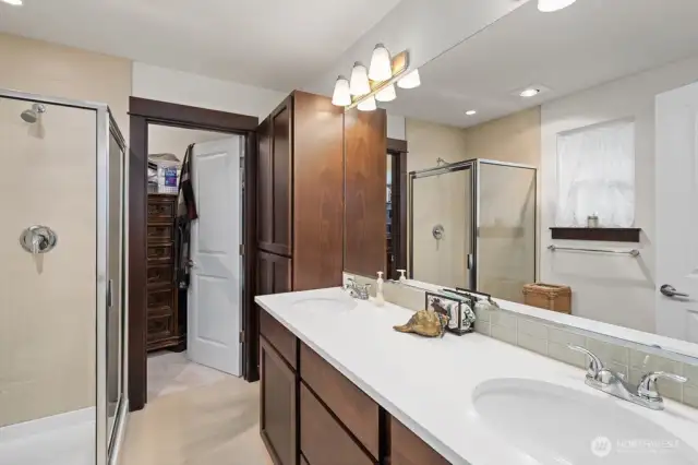 Spacious 3/4 bathroom in the primary