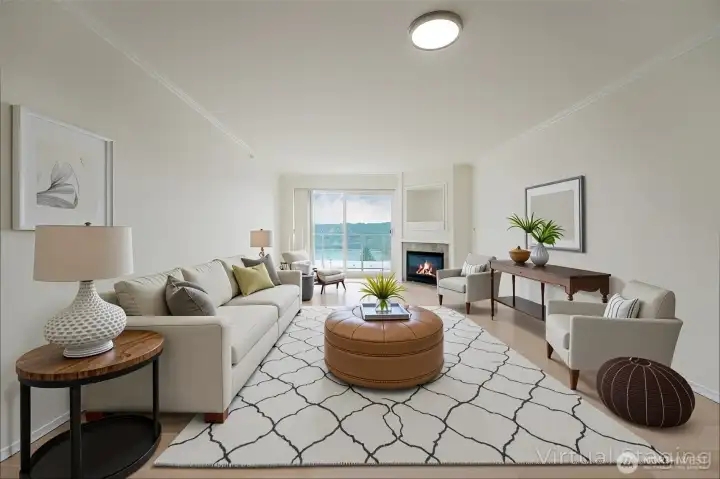 Large Great Room With Wonderful Views of the Lake and Mountains (virtual staging)