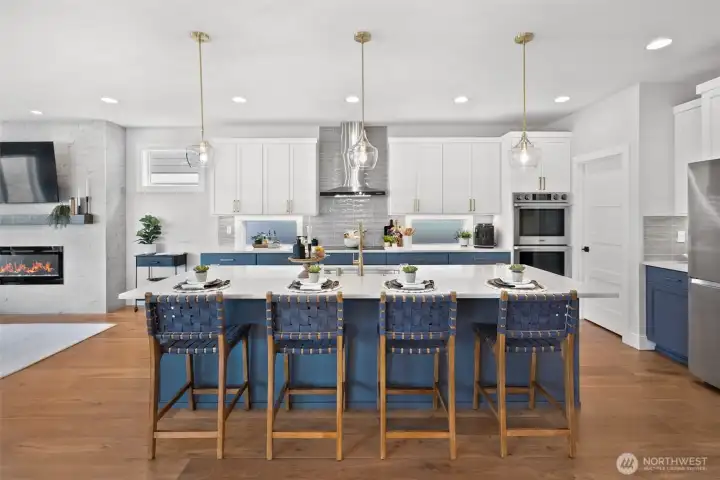 Massive island is perfect for dinner parties.