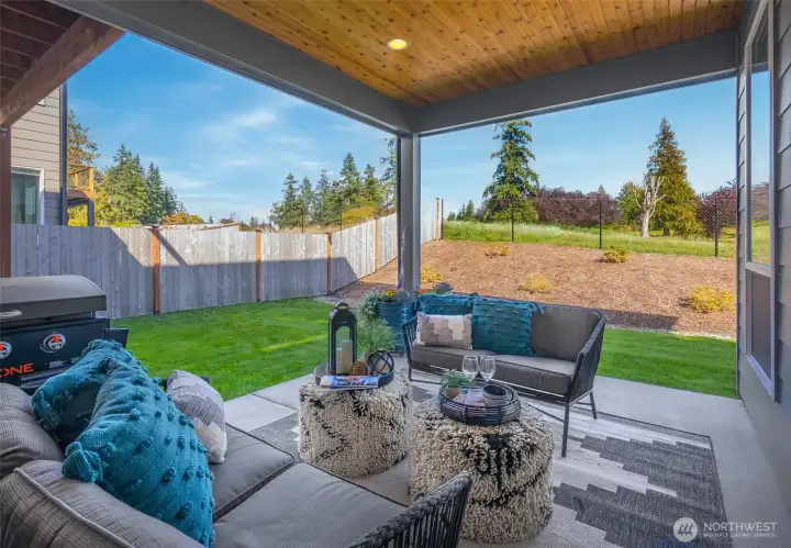 Covered patio out back, perfect for rainy days!