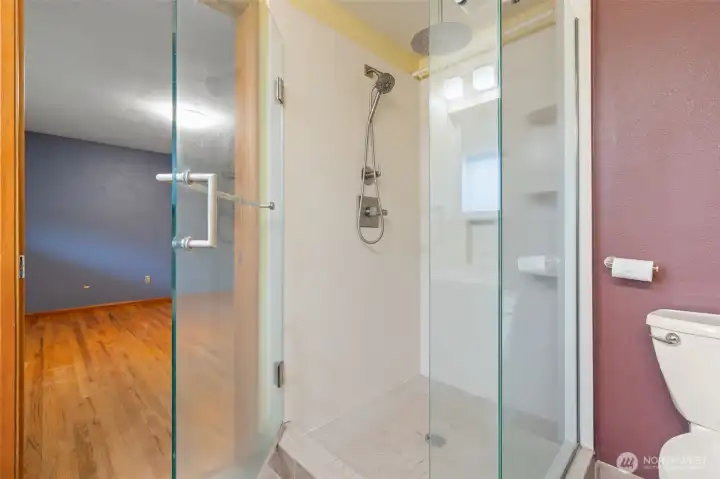 Primary bathroom with great glass shower!