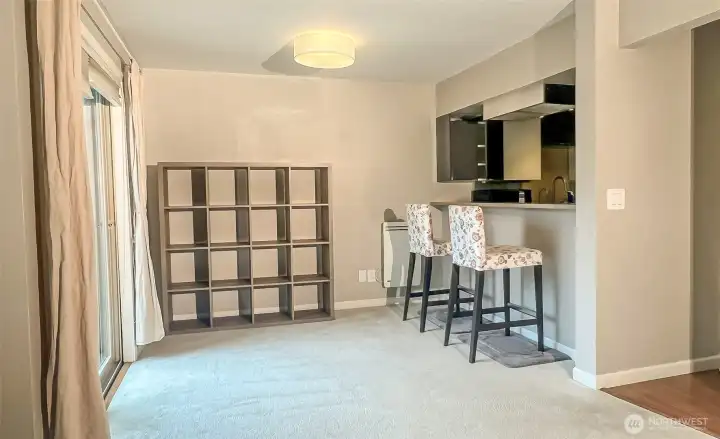 living area with bar counter