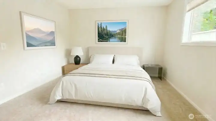 Virtually staged master bedroom