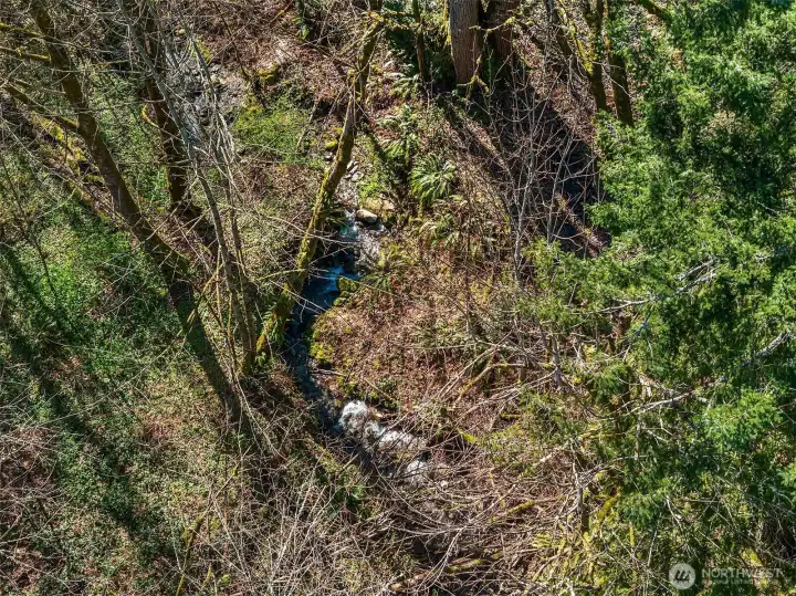 A gentle creek murmurs below.