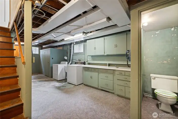 Walking downstairs to the laundry room