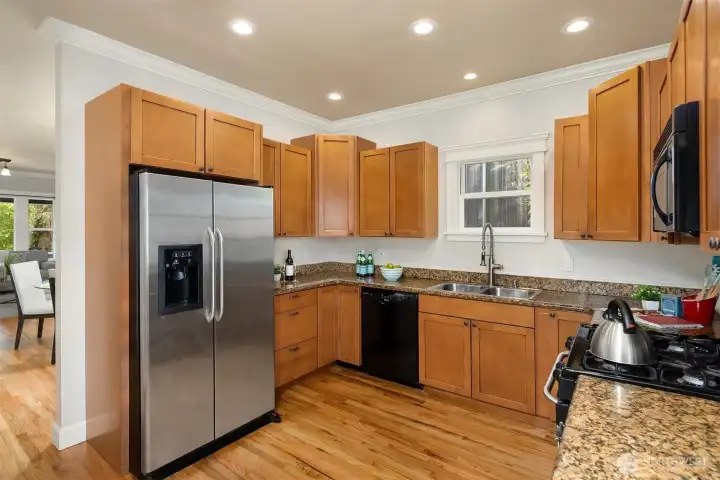 The layout works - plenty of counter and storage space and abundant natural light.