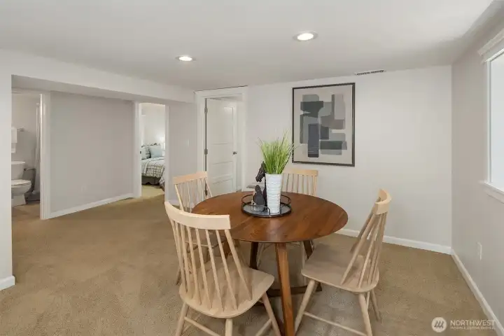 The angle shows how the two lower level bedrooms and bath connect to the bonus room.