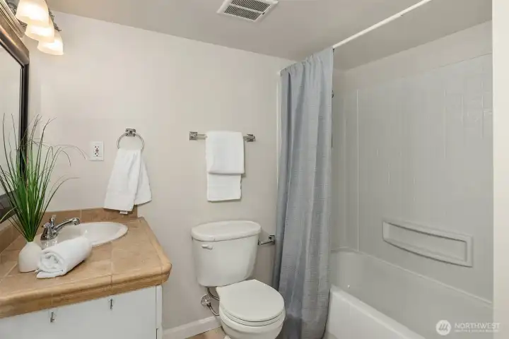 The lower level full bath.