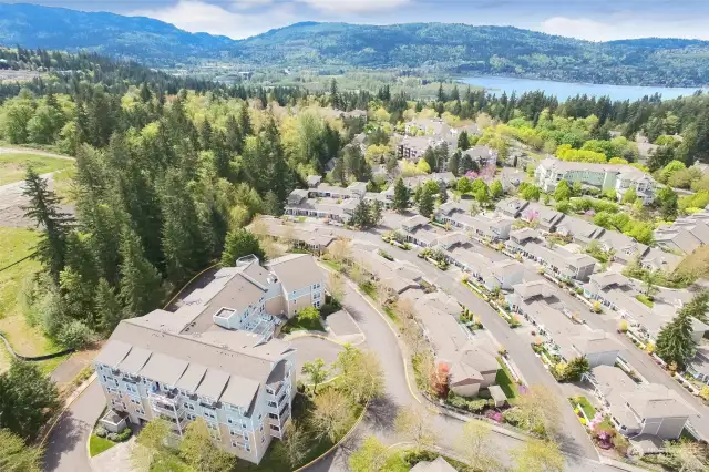 Aerial view of the Highlander bldg. Issaquah school district owns property to the left.