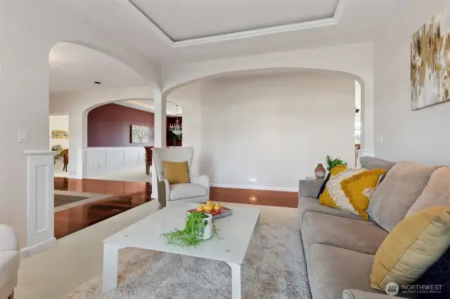 This is such a welcoming and cozy front room space to greet your guests.   It's centrally located between the Dining Room, Office, Primary bedroom and the Kitchen/Living Room.