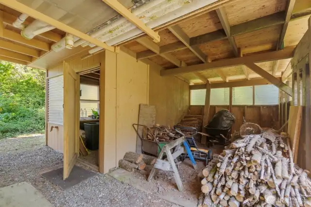 Perfect garden shed with electricity and benches, wood storage