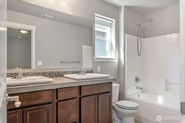 Upstairs Shared Bathroom with Double Vanity