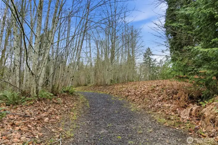 Nicely maintained gravel driveway up to lot.