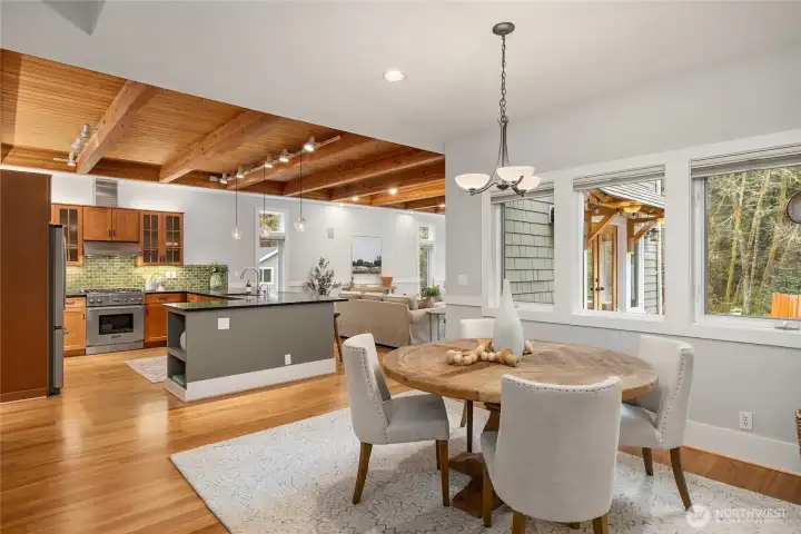 The dining area overlooks the patio to the south for beautiful light.