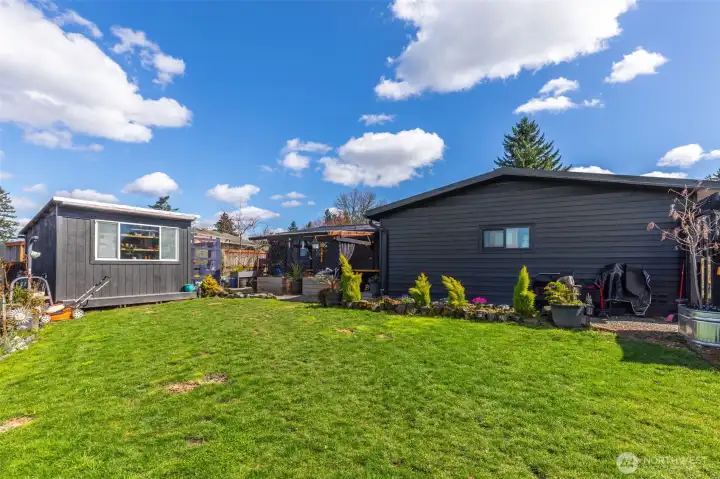 The shed is on your left.