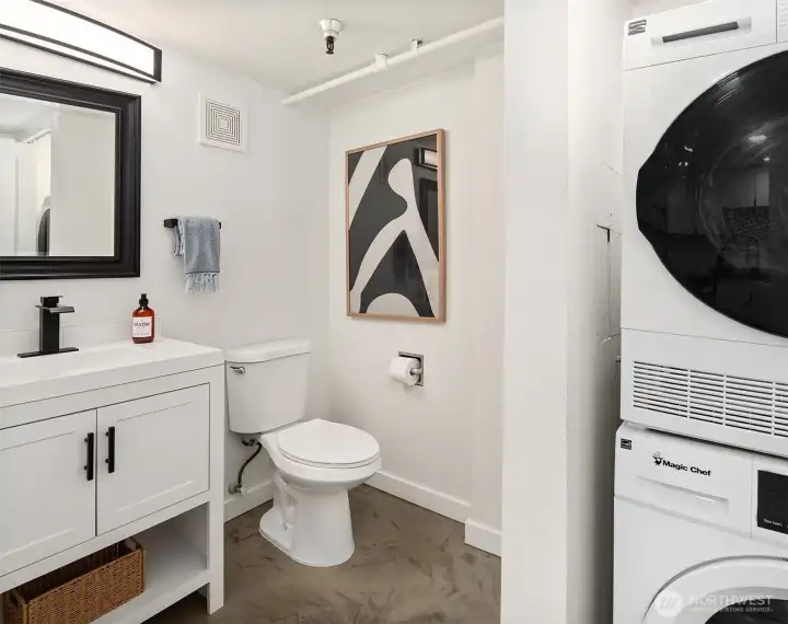 In-unit washer and dryer + main level bathroom.