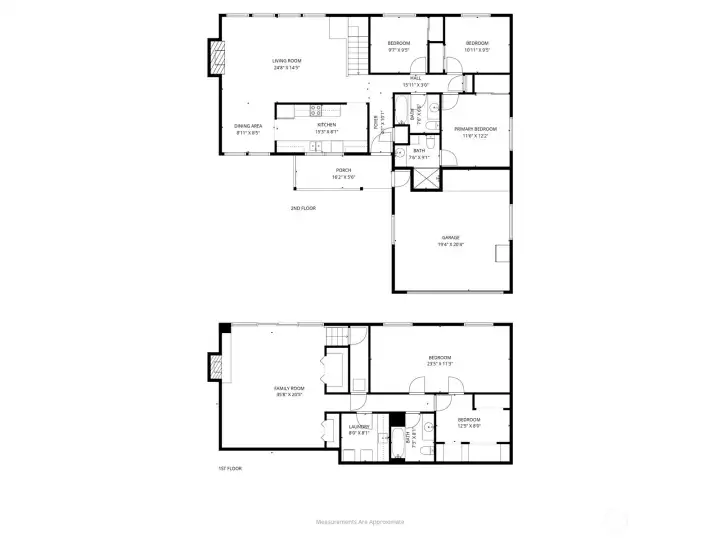 Floor plan showing functional layout with multiple living areas and flexible spaces
