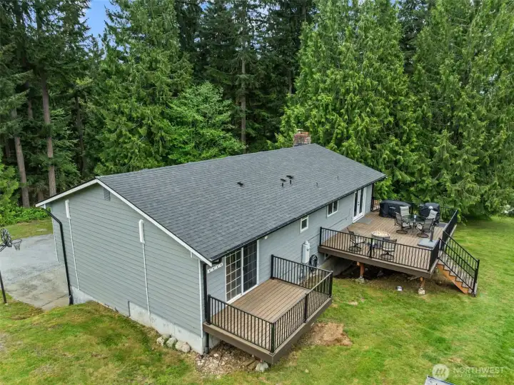 Back elevation shot, bird's eye view.